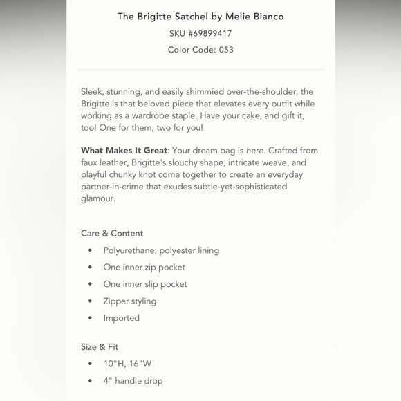 NWT The Brigitte Satchel by Melie Bianco - Picture 2 of 4